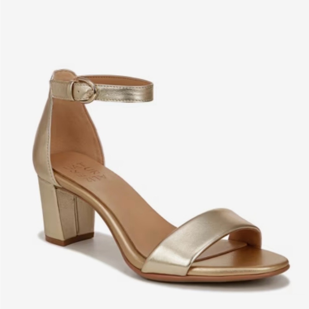 Naturalizer Vera Metallic Gold Ankle-Strap Block Heel Sandal